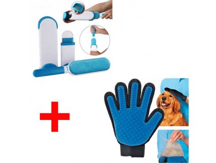 Samočistiaci odstraňovač chlpov + vyčesávacia rukavica srsti pre psy a mačky