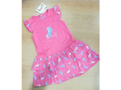 Dívčí šaty s jednorožcem Topo in Fashion - lososově růžové