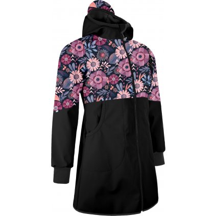 Dámský softshellový kabát UNUO Street s fleecem, Černá, Kouzelné květiny
