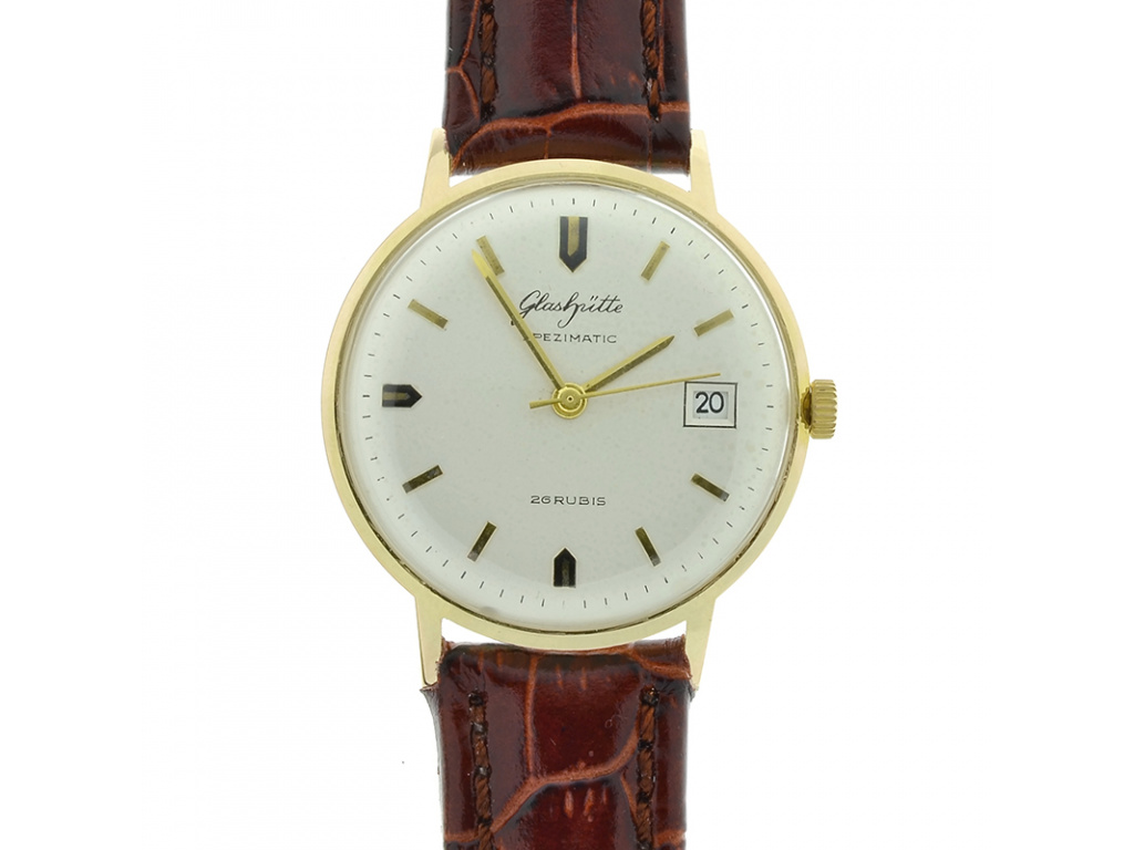 Společenské starožitné hodinky Glashütte Spezimatic z let 1967-1975