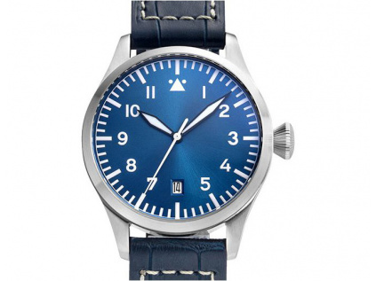 Tisell Watch Pilot Type A Blue Date 40 mm Diamond crown