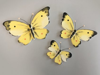 keramicky motyl dekorace zlutasek sada tri
