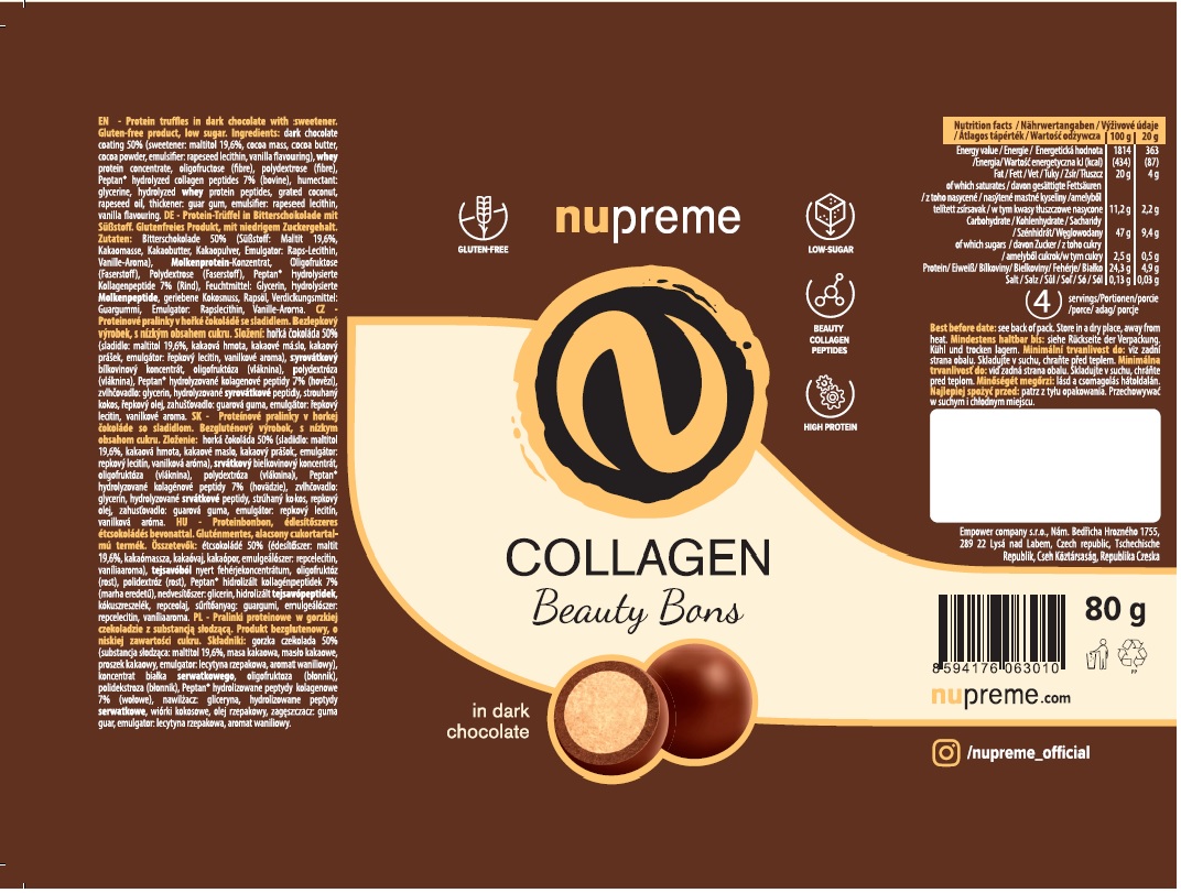 Beauty Bons tmavá čokoláda 80g NUPREME Obrázek