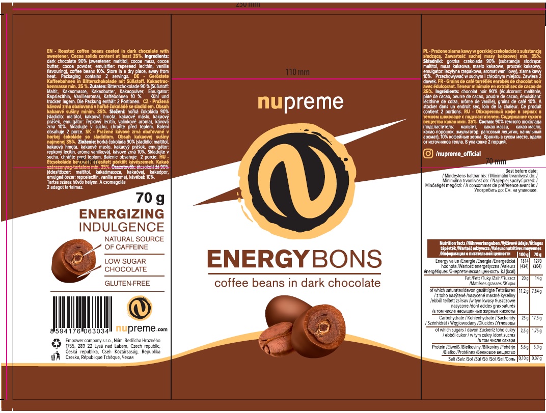 Energy Bons tmavá čokoláda 70g NUPREME Obrázek