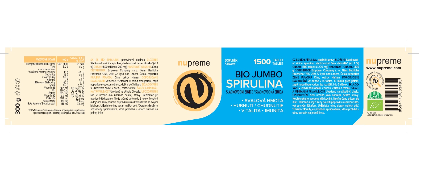 Nupreme BALÍČEK Spirulina+Chlorella Jumbo Obrázek