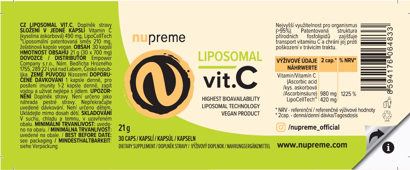 Liposomal Vitamín C 30 kapslí NUPREME Obrázek
