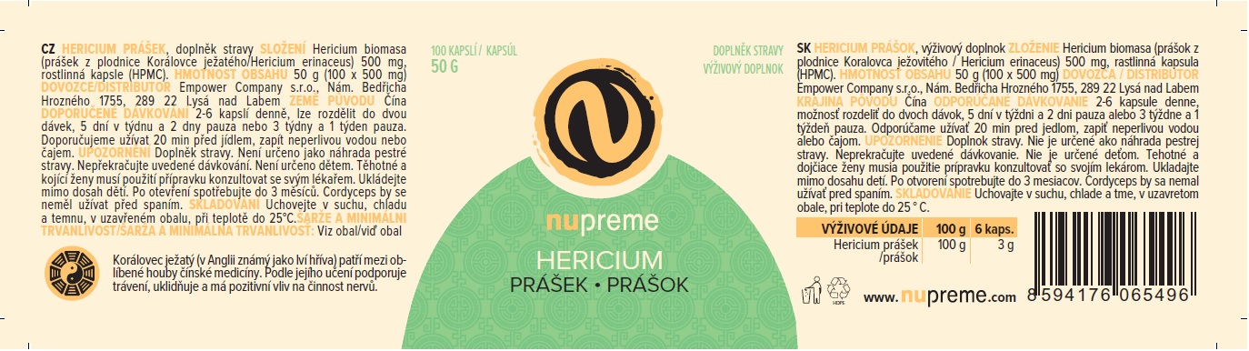 Hericium BIOMASA 100 kapslí NUPREME Obrázek