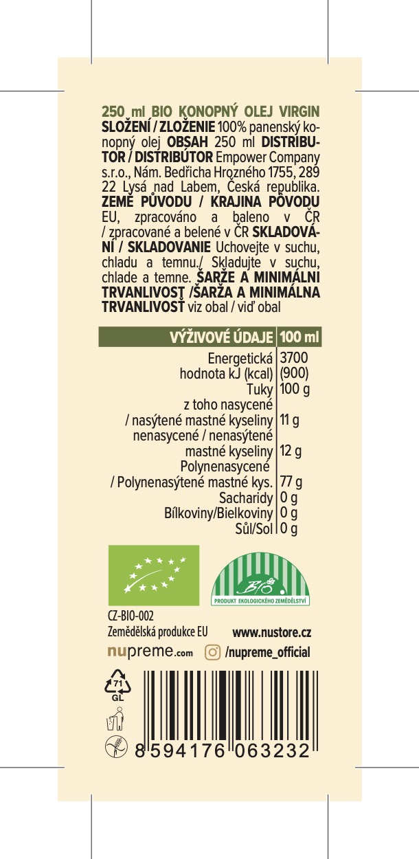 Konopný olej 250ml BIO NUPREME Obrázek