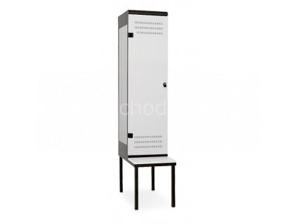 Šatní skříňka 1-dveřová s lavičkou, 2195 x 420 x 780 mm - kovová
