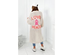 slo pl Kardiganovy sveter s napisom Love Peace svetlobezova 25839 2