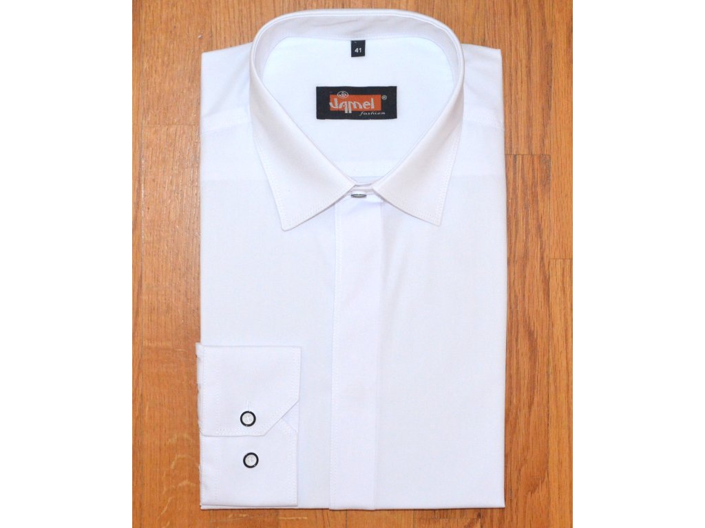 Pánská košile dlouhý rukáv Jamel Fashion 563 101/20 001/20 REGULAR FIT Bílá zakrytá léga