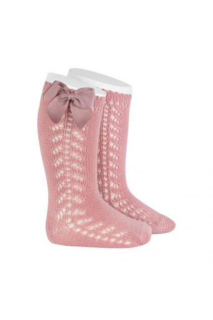 [2599 2 526 0] Side Crochet Knee Sock W Bow (526 Mauve, 0)