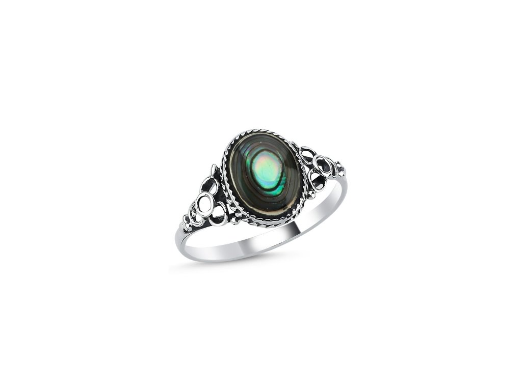 Stříbrný prsten zelený ABALONE přírodní kámen ze stříbrnictví OLIVIE.