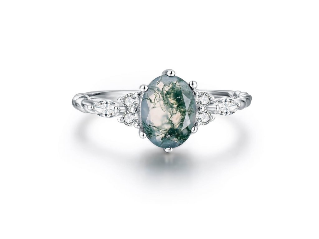Nejkrásnější luxusní stříbrný prsten MECHOVÝ ACHÁT ze stříbrnictví OLIVIE.
