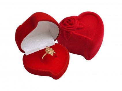 Dárková sametová červená krabička SRDCE s růží