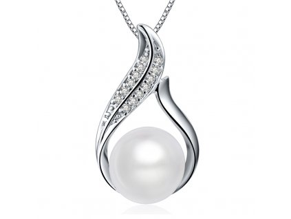 Stříbrný náhrdelník SLADKOVODNÍ PERLA s čirými zirkony od OLIVIE. Krásný dárek pro maminku nebo babičku.
