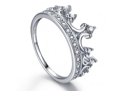 Nádherný stříbrný prsten KORUNKA s platinovou povrchovou úpravou a čirými zirkony koupíte u OLIVIE.cz