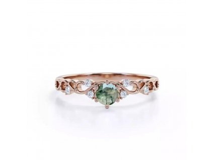 Stříbrný prsten se zeleným přírodním kamenem MECHOVÝ ACHÁT růžově pozlacený ze stříbrnictví OLIVIE.cz