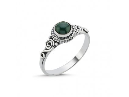 Stříbrný prsten MALACHIT přírodní kámen ze stříbrnictví OLIVIE.