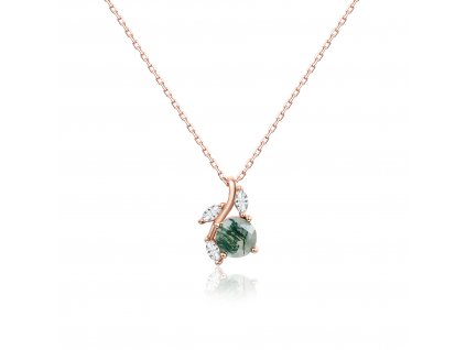 Stříbrný náhrdelník MECHOVÝ ACHÁT ROSE růžově pozlacený ze stříbrnictví OLIVIE.