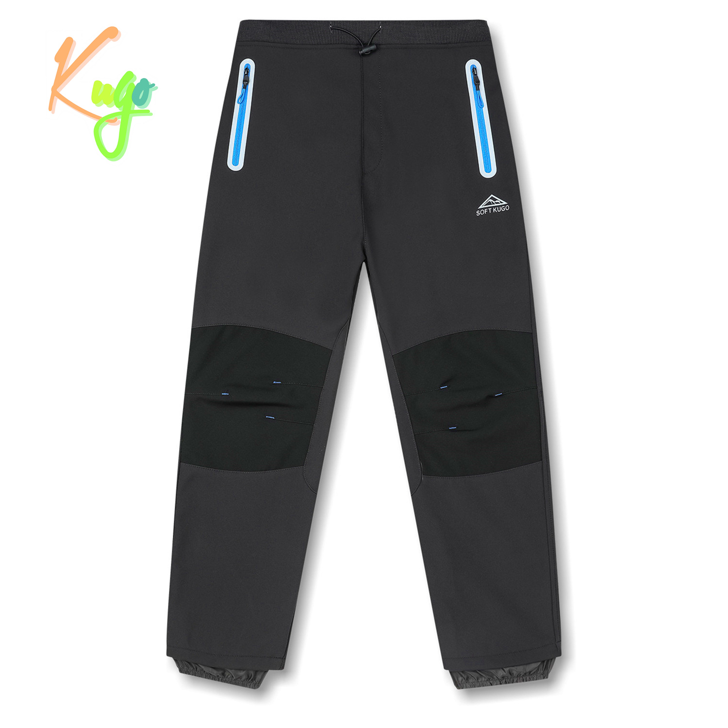 Chlapecké softshellové kalhoty, zateplené - KUGO HK1807, tmavě šedá/modré zipy Barva: Šedá, Velikost: 146
