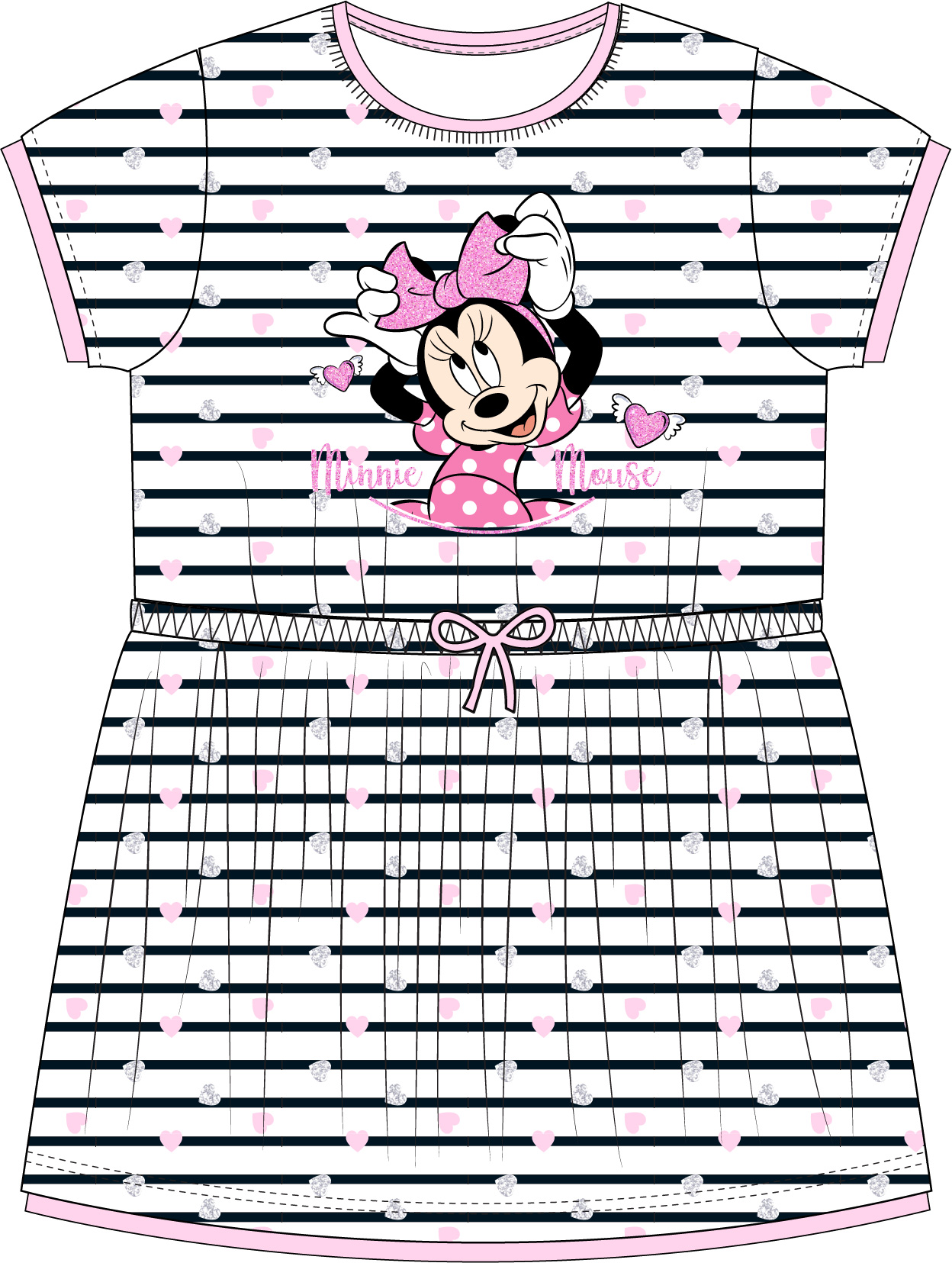 Minnie Mouse - licence Dívčí šaty - Minnie Mouse 5223A107, bílá / proužek Barva: Bílá, Velikost: 104
