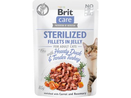 Brit Care Cat Kapsička pro kastrované kočky filety v želé s kachním a krůtím, 85 g