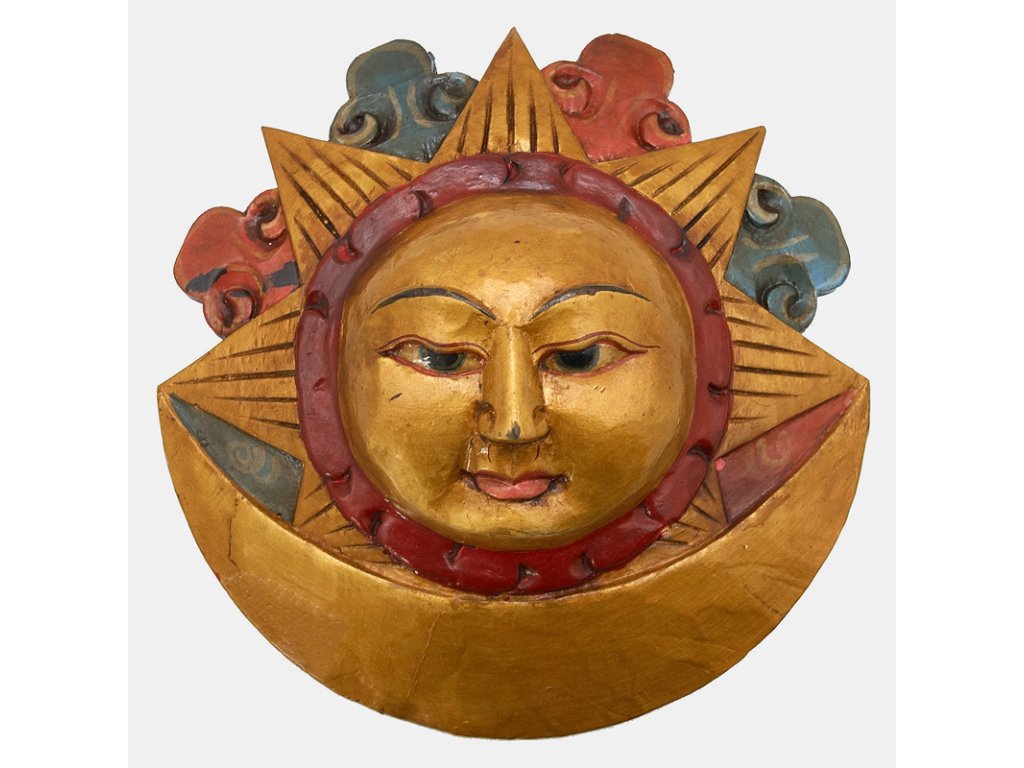 Maska dřevo Slunce a měsíc 26 cm