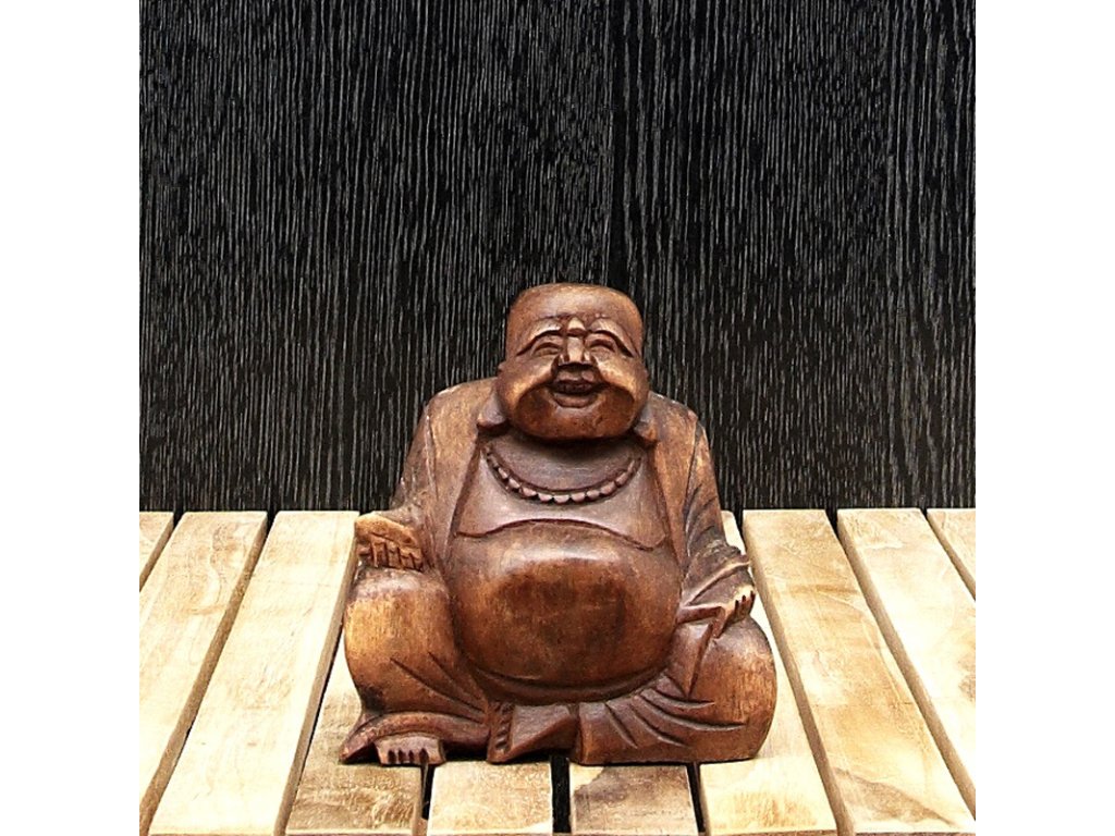 Soška dřevo Happy Buddha 10 cm