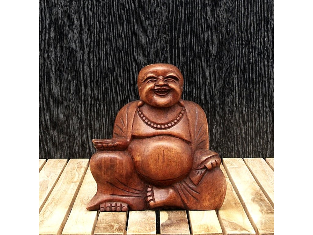 Soška dřevo Happy Buddha 15 cm