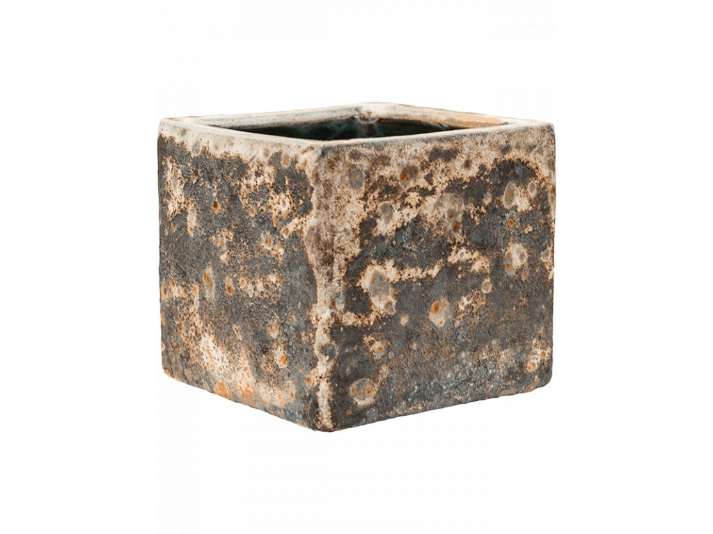 Moderní keramický květináč Baq Lava, Cube relic rust metal (glazed inside)