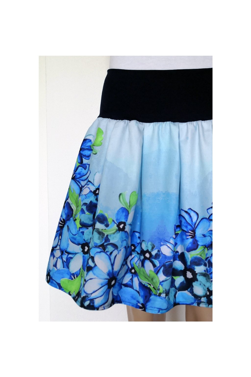 Skládaná sukně Modré květy | plátno