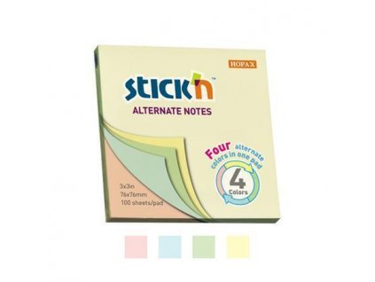 Samolepicí bloček, pastelové barvy, 76x76 mm, 100 listů, STICK N 21821