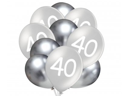9745 40 narozeniny balonky stribrne 10 ks 30 cm mix