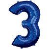 Balónek fóliový narozeniny číslo 3 modrý 86cm