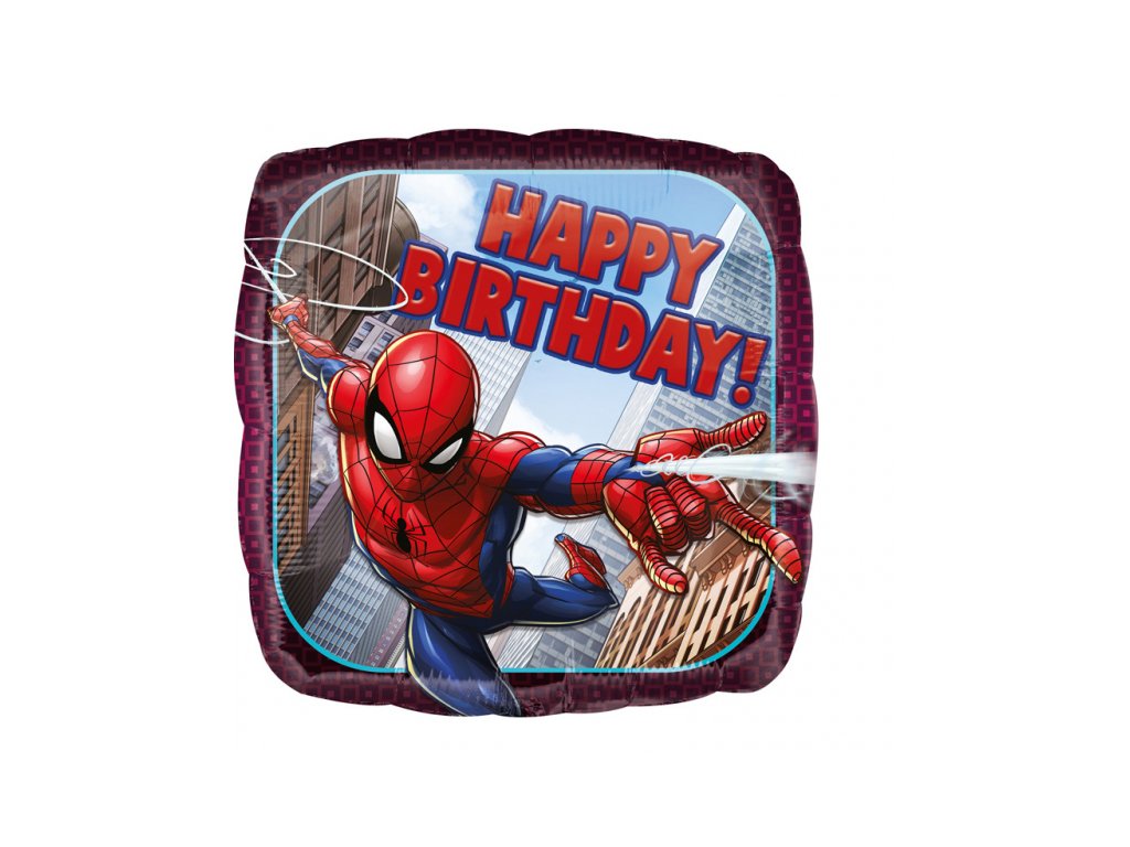 Fóliový balónek Spider-Man čtverec Happy Birthday 43 cm