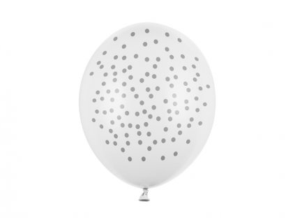 Balónky latexové Bílé se zlatými puntíky,30 cm ( 6 ks )
