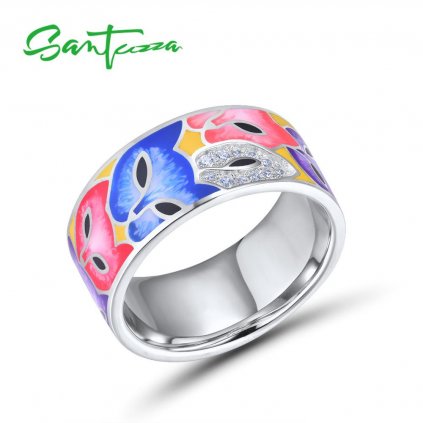 Stříbrný prsten mozaika barevné kočky FanTurra