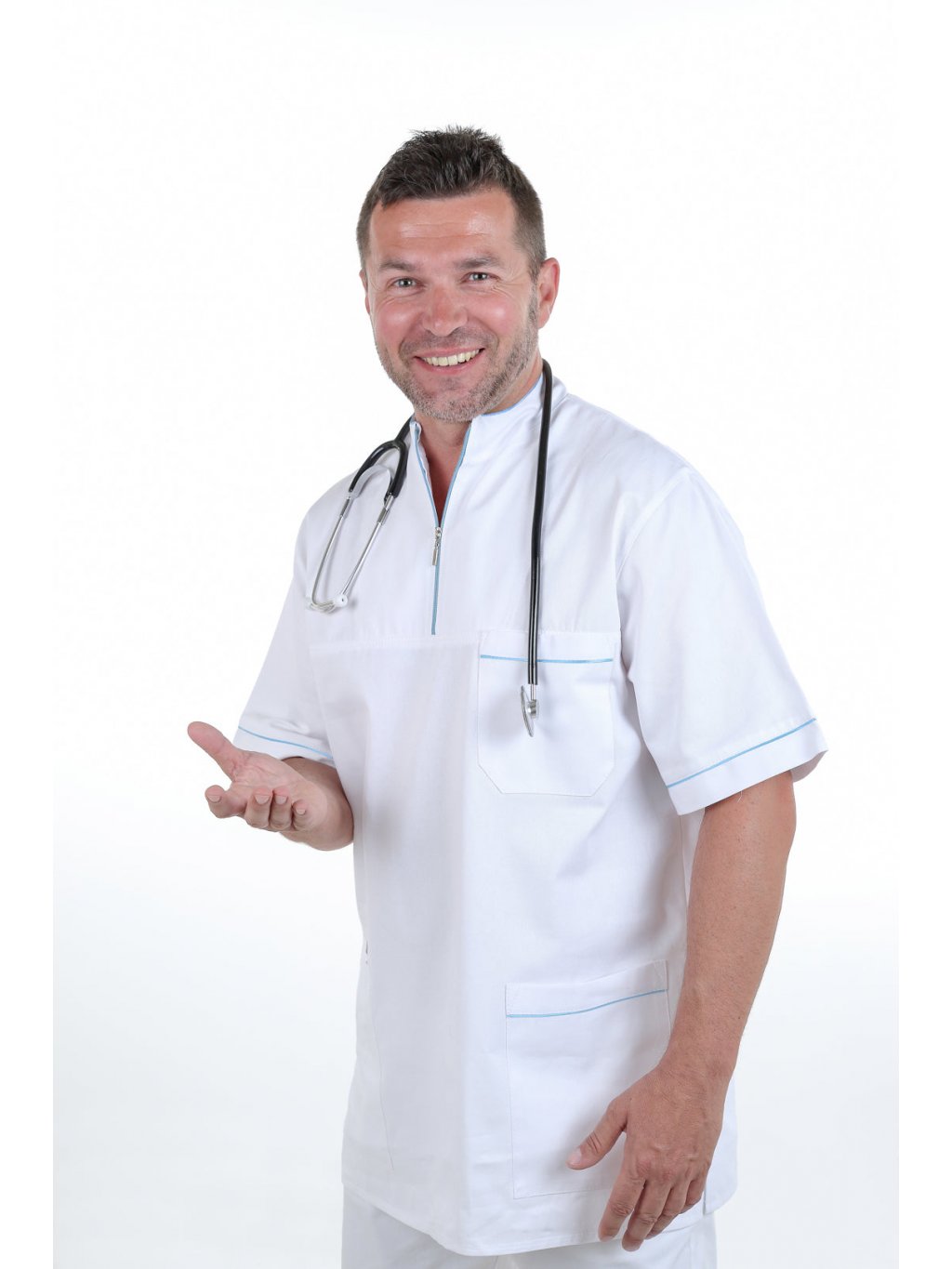 Zdravotnícka košeľa MIKULÁŠ (Farba Biela/Bledomodrá, Veľkosť 42)
