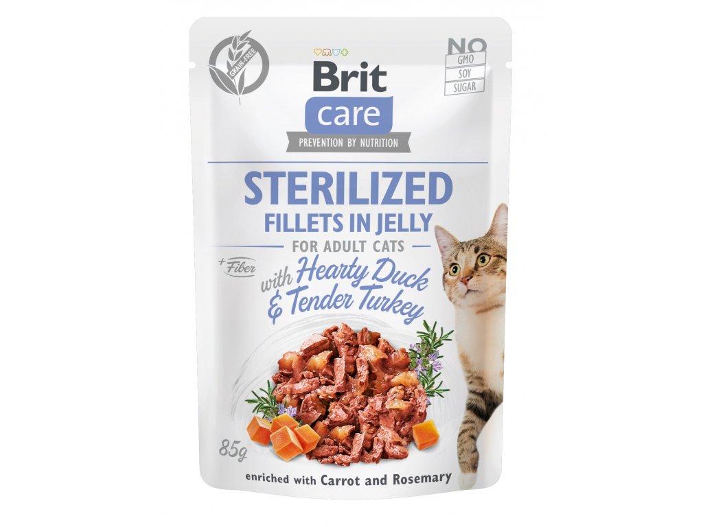 Brit Care Cat Sterilized. Fillets in Jelly with Hearty Duck & Tender Turkey