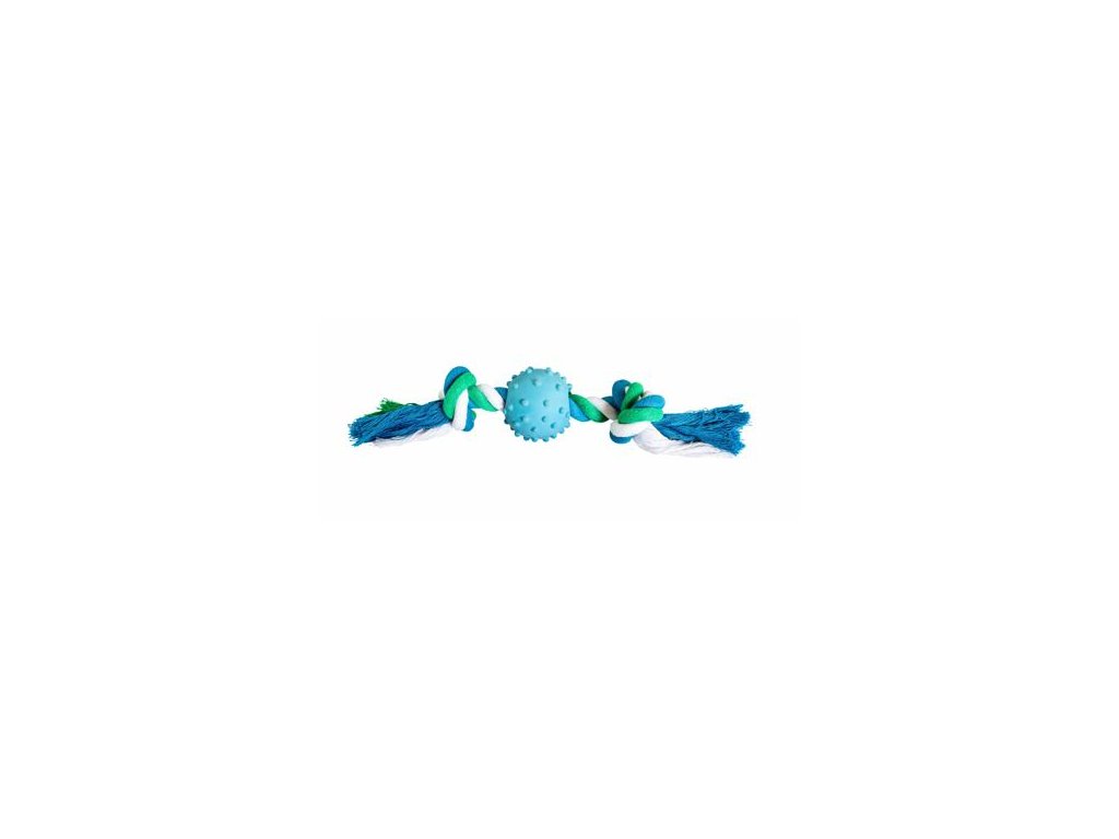 Bavlněný uzel HipHop s gumovým míčem 6 cm, 30 cm / 210 g zelená, modrá, bílá