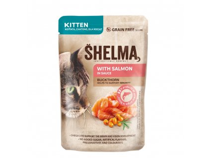 SHELMA Cat Kitten losos a rakytník v omáčce, kapsa 85 g