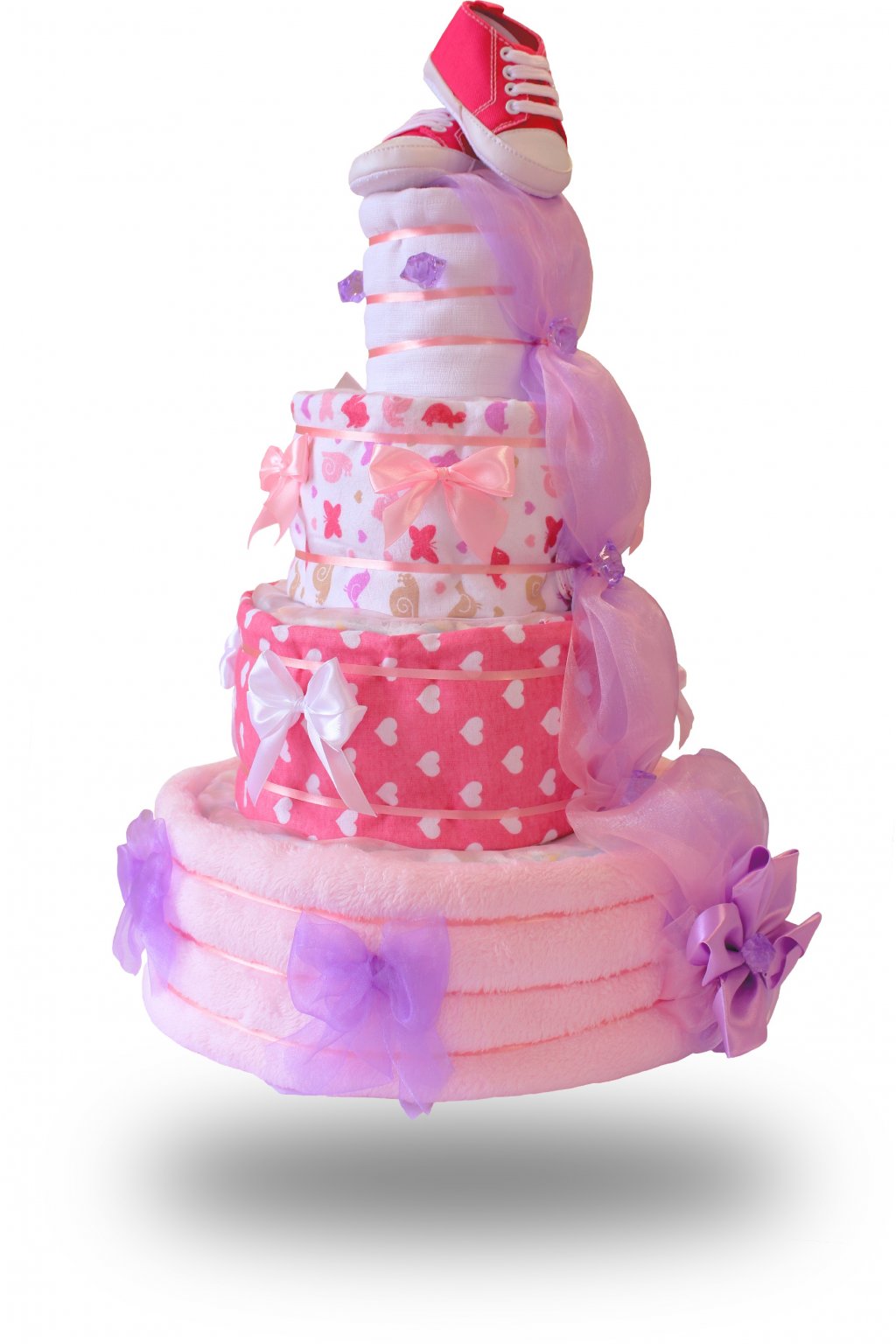 Čtyřpatrový plenkový dort pro dívky růžový