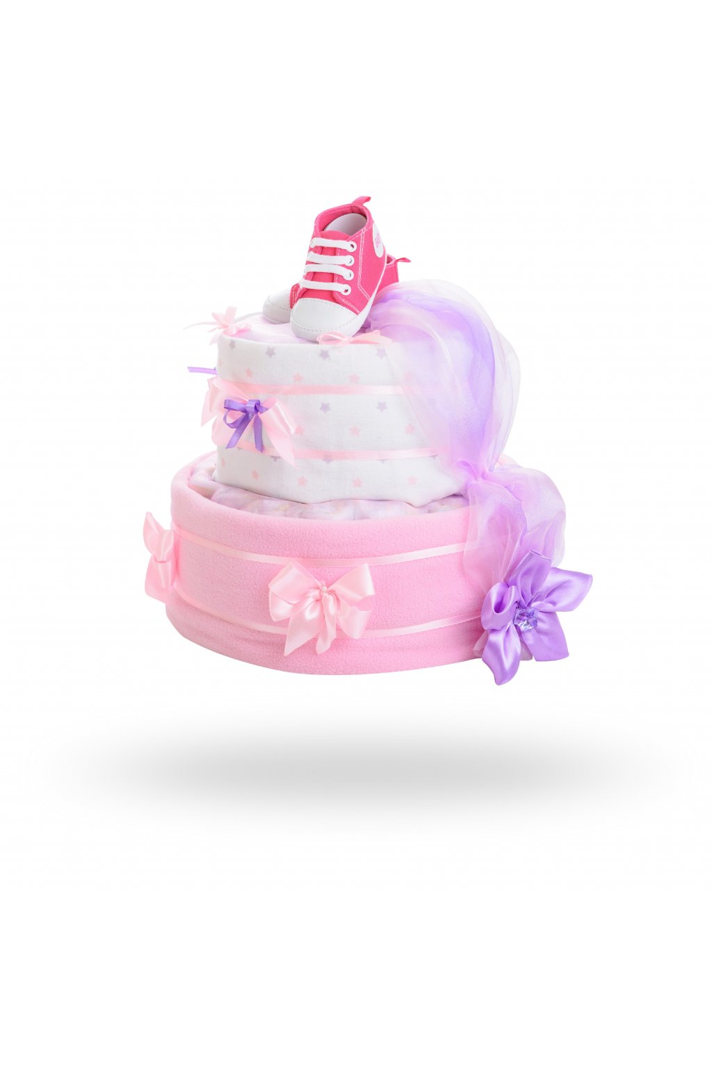 Dvoupatrový plenkový dort pro dívky – bílo růžový1