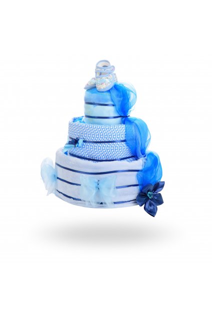 Třípatrový plenkový dort pro chlapce – světle modrá1