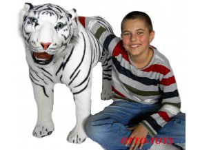 Velký plyšový tygr stojící bílý
