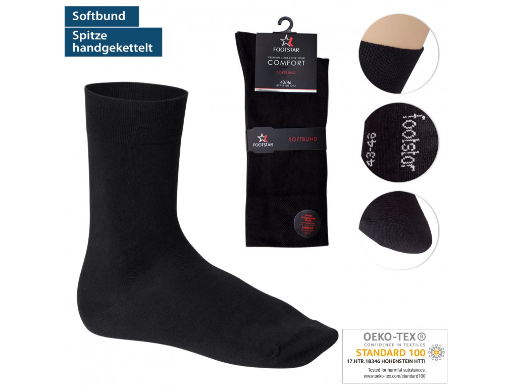 Pánske 3 páry bavlnených ponožiek s voľným lemom Čierne