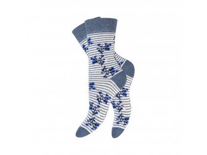 Dámskych 5 párov bavlnených ponožiek Modré kvety