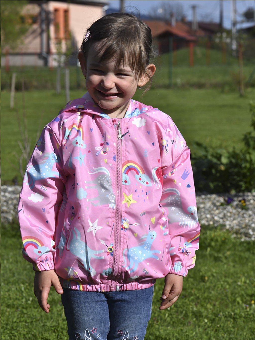 Dětská jarní růžová bunda s jednorožcem Unicorn