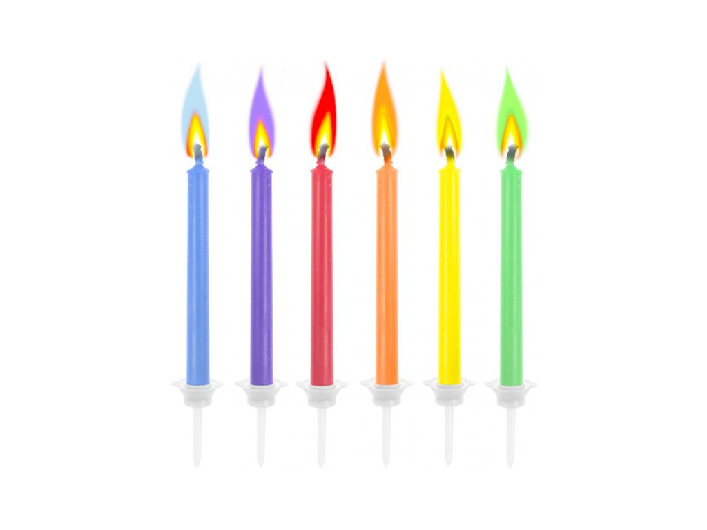 Dortové svíčky s barevným plamenem (6ks)